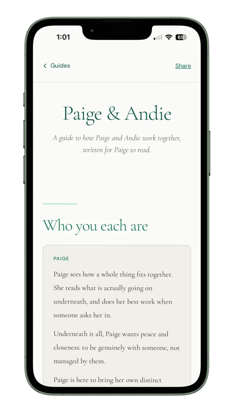 Paige and Andie's relational guide on a phone